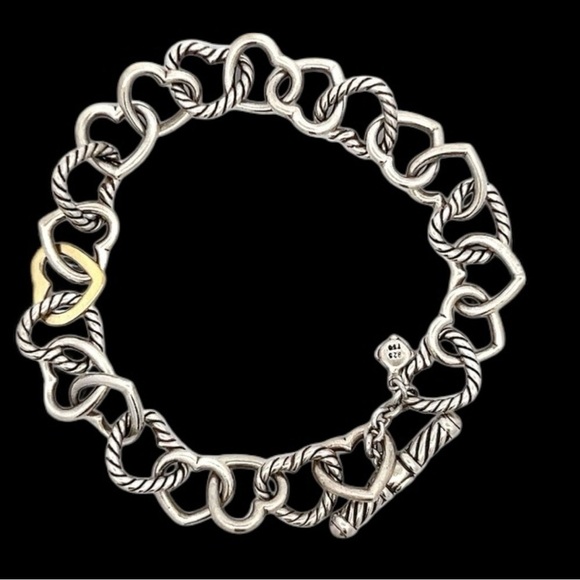 David Yurman 925 Sterling Silver 750 18 Kt Gold David Yurman Heart Bracelet Auth - Picture 12 of 15